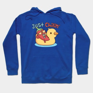 Funny Chili On Ducky Pool Float Just Chilin Pun Hoodie